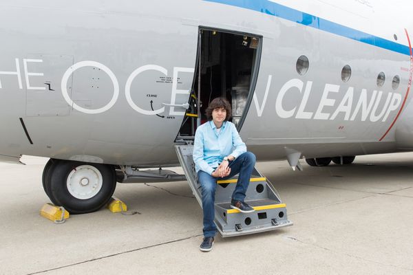 Boyan Slat at the Aerial Expedition press event at Moffett Airfield in Mountain View, California on October 3, 2016
