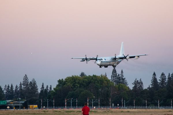 Ocean Force One arriving at Moffett Airfield, Mountain View, California