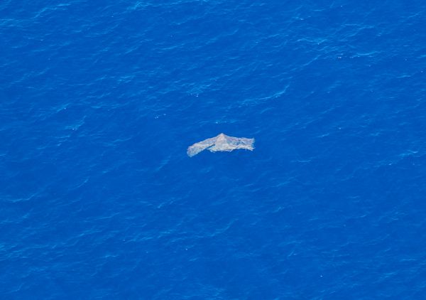 Aerial view of a Ghost net in the Great Pacific Garbage Patch